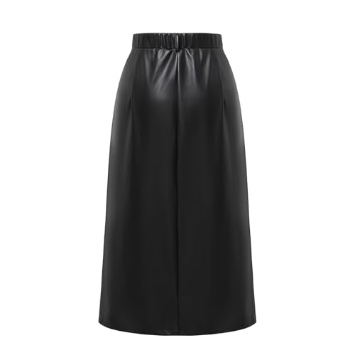 Women's Faux Leather Long Skirt, High Waist Slim Fit with Front Zipper & Side Slit, Stretchy Pencil Skirt for Casual/Office2