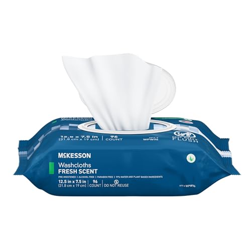 Image of McKesson Washcloth Wipes for Adults, Scented (3 Pack, 288 Washcloths) Disposable Wash Cloths for Body - No-Rinse Formula with Snap Lid - Good for Incontinence and Elderly - 96 Wipes Per Pack
