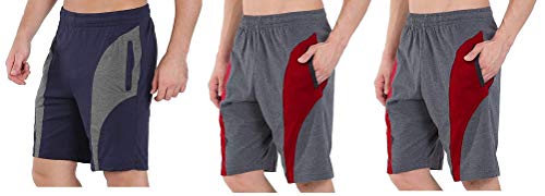 Image of DIA A DIA Men Cotton Sports Shorts Combo Pack of 3 (Size-M, Navy-Charcoal-Charcoal)