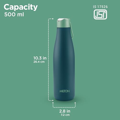 Image of Milton Fame 600 Thermosteel Water Bottle 500 ml, 24 Hr Hot and Cold I Leak Proof Lid, ISI Certified I Vacuum Insulated I for Office, Gym, School I Teal Blue