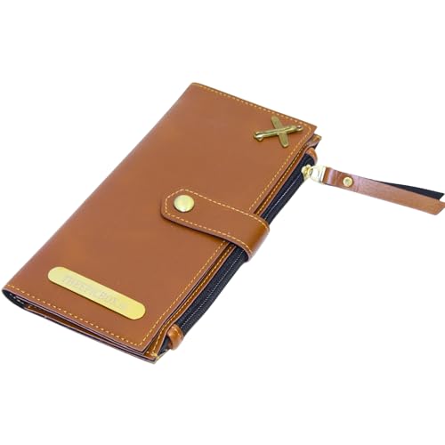 Image of Personalized Leather Wallet | Custom Name & Charm | Unisex Faux Leather Wallet with Button Closure | Stylish & Durable Gift for Men & Women (Tan)