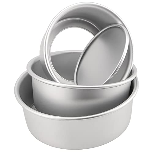 ZOENHOU Set di 3 tortiera rotonda in alluminio anodizzato, 15,5 cm, 20,5 cm, con fondo rimovibile, 3 cm, antiaderente rotondo teglia da forno