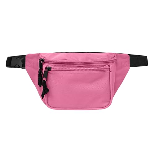 DALIX 3 Pocket Fanny Pack Money Pouch Concealer Runners Bag Waist Belt in Hot Pink