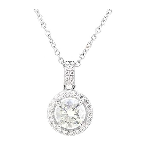 ByLove Jewelry Moissanite Sterling Silver Solitaire Pendant w/ 18" Chain (1 CT.T.W) Cover
