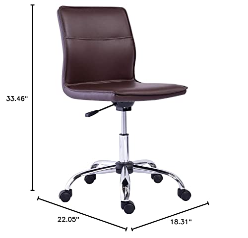Amazon Basics Modern Armless Office Desk Chair - Height Adjustable, 360-Degree Swivel, 275Lb Capacity - Brown/Chrome #TOP3