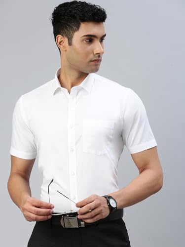 Image of RAMRAJ Formal White Polycotton Half Sleeves Shirt Pack of 2