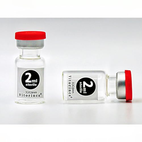 Vitorinca 2ml Sterile Glass Vials, 10 Packs-2ml Sterile Empty Vial with Self-Healing Injection Port and Flip Top Cap, Sterile Package, for use in sterile preparations and Laboratory Study
