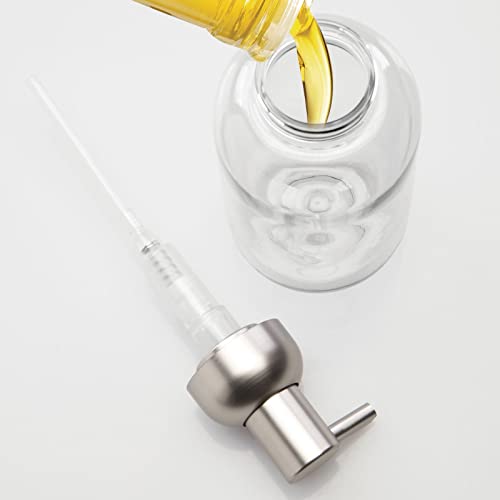mDesign Round Plastic Refillable Liquid Soap Dispenser Pump Bottle for Bathroom Vanity Countertop, Kitchen Sink - Holds Hand Soap, Dish Soap, Hand Sanitizer, Essential Oils - 2 Pack - Clear/Brushed