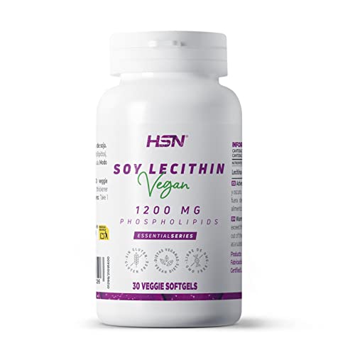 Lecitina de Soja de HSN | 1200mg Fosfolípidos, Con Ácidos Grasos Esenciales: Omega 3 y 6 (Ácido Linoleico) | Vegano, Sin Gluten, Sin Lactosa, 30 perlas vegetales