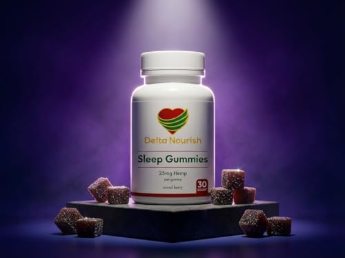 Delta nourish Sleep Gummies with Hemp Extract & L-Theanine Nighttime Calm Support Vegan, Low Sugar 60 Count