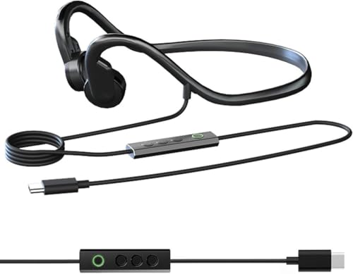 LQZM Wired Bone Conduction Headphones with Type-C Open Ear Sports Earphones IPX4 Sweatproof Earphones with Mic for Running and Workouts