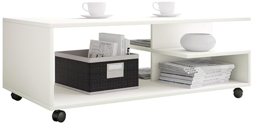VCM Mesa de Centro de Madera Mesa de sofá Mesa de salón Enrollable con Ruedas Mesa de Centro Stango XL Blanco