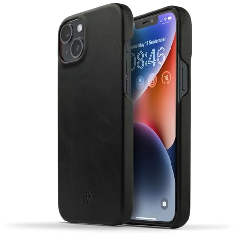 Coque iPhone 14 Plus MagSafe en cuir véritable noir chic | NOVADA