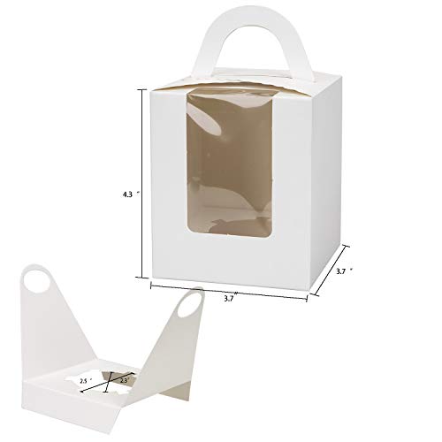 Jucoan 100 Pack White Single Cupcake Boxes, Kraft Paper Individual Cupcake Container with Window Insert Handle, Portable Bakery Containers for Small Cake, Muffins, Birthday Wedding Baby Shower Party by Jucoan - Image 3