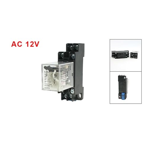 Relé de potencia LY2J de 8 pines con base de carril DIN y bobina de 12V CA 10A 2