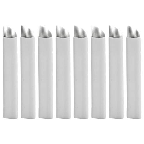 Healifty 50pcs microblading aguja de tatuaje cuchillas de maquillaje permanente agujas de tatuaje de cejas en forma de u 12 pines (blanco)