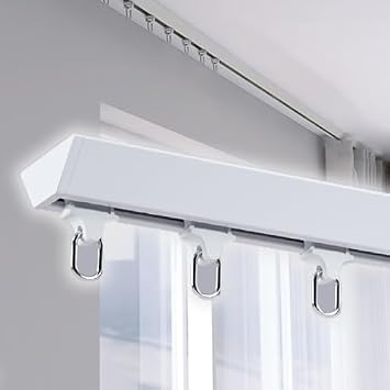 Heavy-Duty Curtains Rails Double Row Ceiling Curtain Track,Ceiling Mounted Curtain Track System with Durable Sliding Rail Rod Bracket for Quiet Blackout Curtains Ideal for Bedroom or Office