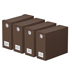BROWN SHEET ORGANIZERS 4 PACK - Make your linen closet organized and beautiful with this foldable bed sheet fabric organizer; Each Storage Organizer SIZE: 5"W x 15"D x 12.8"H CIRCLE WINDOW DESIGN - You can see the linen color clearly through the fron...