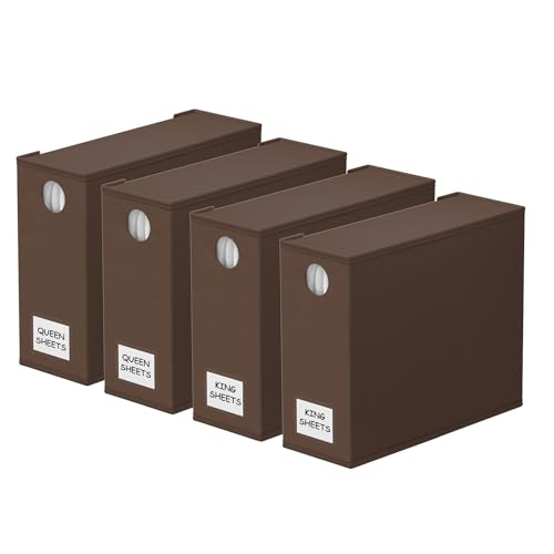 Image of SpaceAid 4 Pack Bed Sheet Organizers and Storage, Foldable Sheet Organizer for Linen Closet, Sheets Set Folder Keeper with Window XL (Queen & King Size) Bedding Container (Brown, 4 Pack)