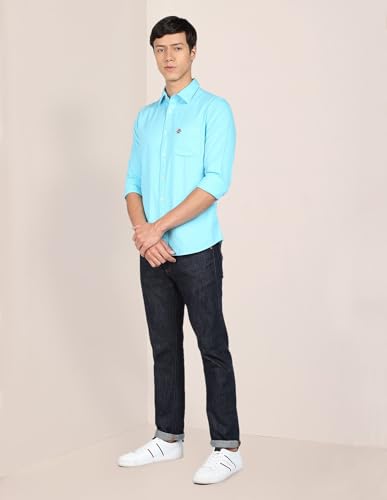 Image of U.S. Polo ASSN. Men's Solid Spread Collar Premium Cotton Dobby Tailored Fit Shirt