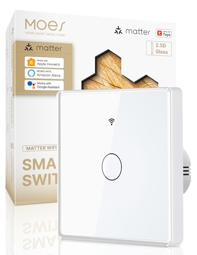 MOES 2.5D Matte WiFi Smart Light Switch Compatible with Apple Home/Alexa/Google Home/Smart Things, Single Wifi Touch Switch, Flush-Mounted with Memory After Switching Off, Requires Neutral Conductor