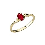 Dainty 10k Yellow Gold Genuine Ruby Swirled Engagement/Promise Solitaire Ring (Size 9)