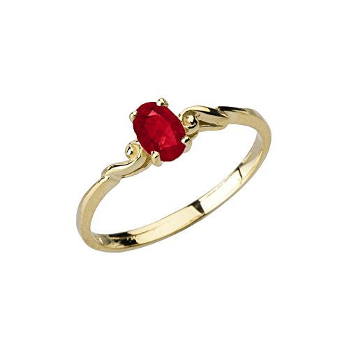 Dainty 10k Yellow Gold Genuine Ruby Swirled Engagement/Promise Solitaire Ring (Size 7.5)