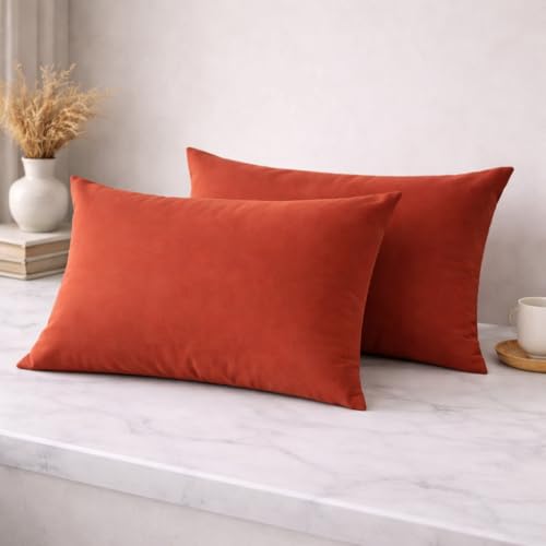 Image of THE HOME STYLE Solid Plain Cotton Feel Fitted Bedsheet (72x78 inches) with Reversible Comforter (90x100 inches) | King Size | 2 Pillow Covers | 300 TC | 4-Piece Bedding Set (Terracotta)