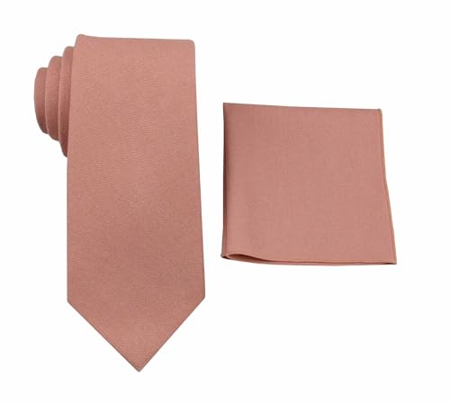 Image of Mens Linen Tie Set - Solid Necktie with Pocket Square