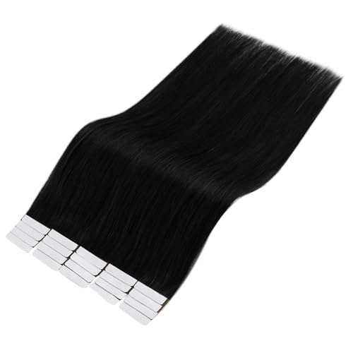 Image of Full Shine Virgin Tape in Hair Extensions Color 1 Jet Black Tapes Extensions 14 Inch Remy Hair Extensions Tape in 25 Gram Double Sided Tapes Hair Extension 10 Pcs Long Lasting for Women