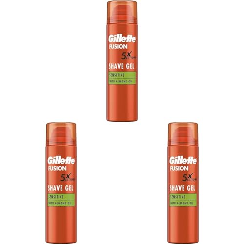 Gillette Fusion Bartpflege Rasiergel Männer (200 ml), mit Mandelöl, für empfindliche Haut, mit 5-Fach-Wirkung: Reinigt, spendet Feuchtigkeit, schützt, erfrischt und beruhigt, Geschenk für Männer