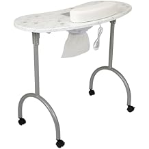 Portable Manicure Table Nail Table Desk Workstation with Electric Dust Collector, Foldable Nail Tech Table On Lockable Wheels for Home Spa Beauty Salon with Spong Wrist Cushion Carry Bag White