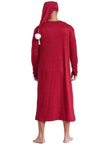 Men's Nightshirt Long Sleeve Nightgown Soft Loose Sleepwear Lightweight Nightwear Sleep Cap4