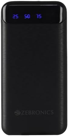 ZEBRONICS MB10000S4 Power Bank, 10000 mAh, 12W, Dual USB Output, Type C & Micro USB Input, Built in Protections, Percentage LED Display, Included USB to Type C Cable, Made in India(Black)