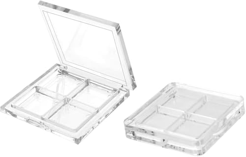 2 Pcs Refillable Cosmetic Palette for DIY Eyeshadow, Transparent Empty 4 Grid Plastic,Powder, Blush and Lipstick
