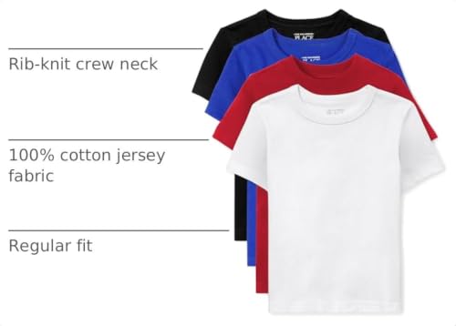 The Children's Place,Baby Boys,and Toddler Boys Basic Layering Short Sleeve Tee,Black/Blue/Red/White 4-Pack,9 Months,12 Months - image 2