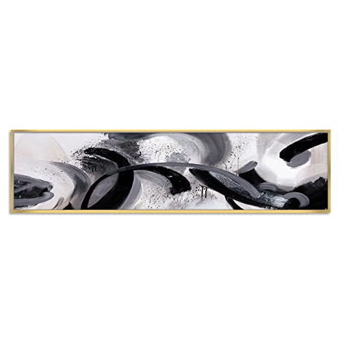 Image of PAINTINGMANTRA Brush Stroke Abstract designs Large Canvas Painting Framed Panel Wall Painting, Luxury Paintings for Home Decoration, Living room, Bedroom, and Office Decor (White, 13x47 Inch)