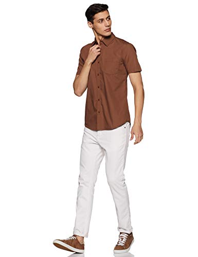 Image of Amazon Brand - Symbol Men's Cotton Shirt | Casual | Plain | Half Sleeve | Summer - Regular Fit (Available in Plus Sizes)