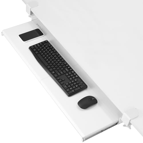 VIVO Extra Long Clamp-on Computer Keyboard and Mouse Under Desk Slider Tray, 34 x 11 inch Pull Out Platform Drawer, White, MOUNT-KB15EW