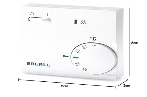 EBERLE 1482049 111110451100 Eberle RTR - E 6202 Raumtemperaturregler mit Netzschalter Ein / Aus und LED Heizen, Reinweiß