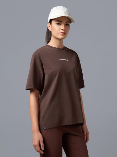 Image of TECHNOSPORT Women's Printed Boxy Fit Round Neck T-Shirt COTFLEX Half Sleeve Slip On Polyester for Gym Yoga Workout UPF50+ Anti Odour