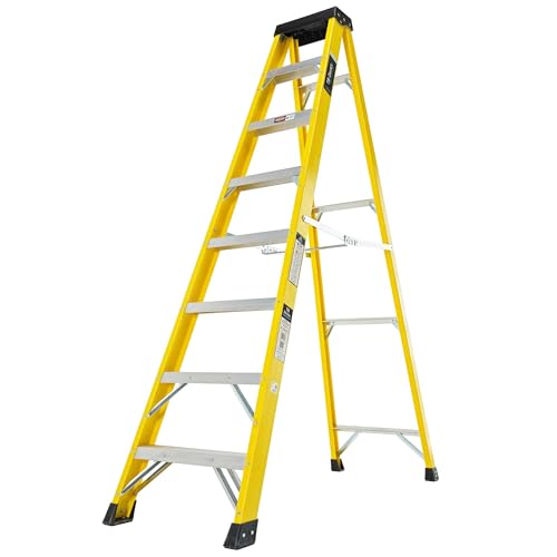 Image of TB Davies 1235-008 Trade Electrician Swingback Step Ladders, 8 Tread, GRP Fibreglass, Built-in Tool Tray, 150kg Work Load, EN131