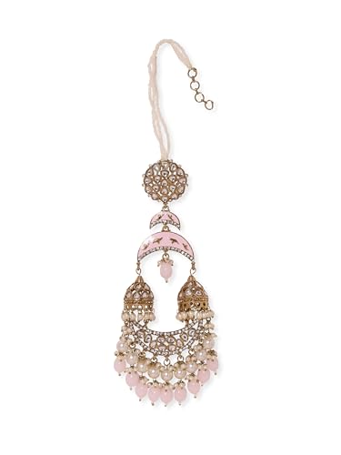Image of Rubans Long Jhumka Earrings with Ear Chain Pearl Beaded Traditional Wedding Jewellery Gift for Women & Girls