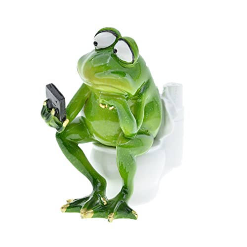 Queemie® Lustiger Frosch sitzend auf Toilette, Denker Frosch Skulptur Statue, Maskottchen Frösche Tiere Harz Handwerk Sammelfiguren für Home Office Badezimmer Garten Dekoration