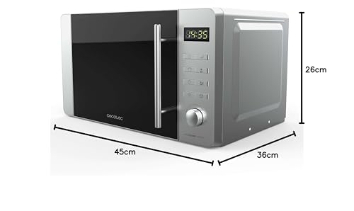 Cecotec Micro-ondes Proclean 5010 Flatbed Inox. Capacité 20L, 700W, 5 niveaux, gril halogène de 800W, 8 programmes automatiques, écran LED et technologie 3DWave pour une cuisson optimale