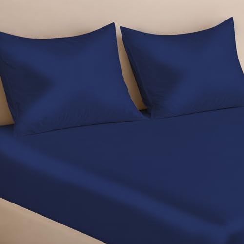 Image of Luxe Ere Elastic Fitted Satin Bedsheet Queen Size (78x60) with 2 Pillow Covers, Ultra-Smooth 300TC Silky Fabric, Perfect for Home Decor, Gifting & Romantic Escapes-Imperial Indigo