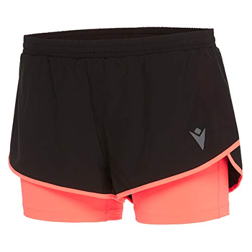 Short running femme Macron Run Kona Tricia noir et corail en micro stretch