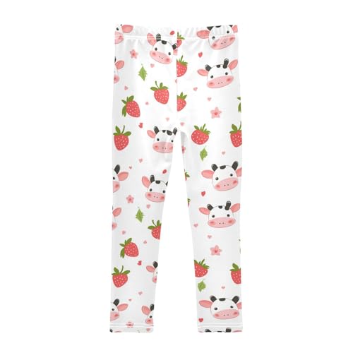Wusikd Cute Cow Girls' Leggings Toddler Doodles Strawberry Kids Yoga Pants Dance Active Tights 4T2