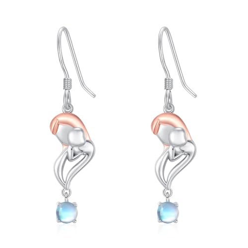 Boucles d'oreilles pierre de lune argent 925 pendantes bijou fête des mères