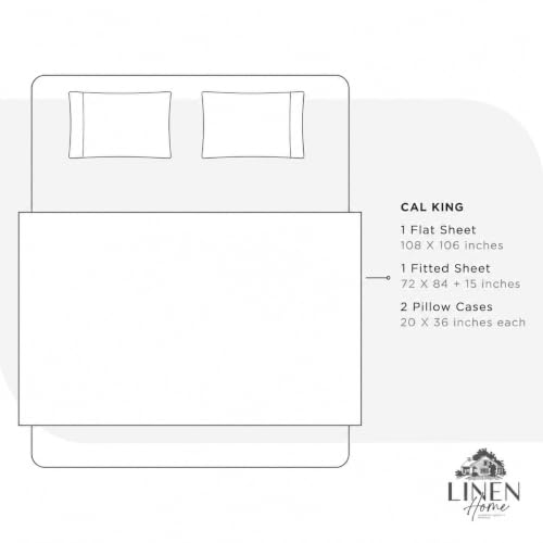 Image of Linen Home 100% Cotton Percale Sheets California King Size, Damson Berry, Deep Pocket, 4 Pieces Set- 1 Flat, 1 Fitted and 2 Pillowcases, Crisp Cool and Long Staple Strong Bed Linen